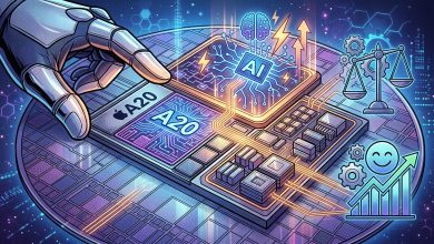 蘋果標準版 A20 晶片佈局圖首度曝光 成本與AI效能間取得新平衡 5 分析顯示,A20 與A20 Pro一樣,均採用台積電的 N2 製程製造。 A20 Pro的裸晶片面積為 98.80 平方毫米,就其性能而言,這個尺寸偏小。(圖/AI生成)