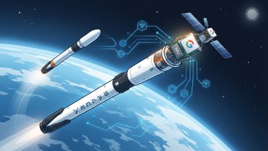 AI資料中心真的上太空了!Google首度把TPU送入軌道 SpaceX成功發射 4 Google首度將自家TPU AI晶片送入低地球軌道,搭乘SpaceX的火箭升空正式展實測。(圖/AI生成)
