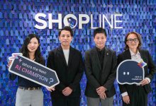 SHOPLINE 迎接 AI 零售新時代，由 AI 轉型經理 Angela、產品副總賴哲文、台灣總經理葉力維及全球資安長李彥民（由左至右）。（圖／SHOPLINE提供）
