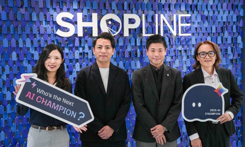 SHOPLINE 迎接 AI 零售新時代，由 AI 轉型經理 Angela、產品副總賴哲文、台灣總經理葉力維及全球資安長李彥民（由左至右）。（圖／SHOPLINE提供）