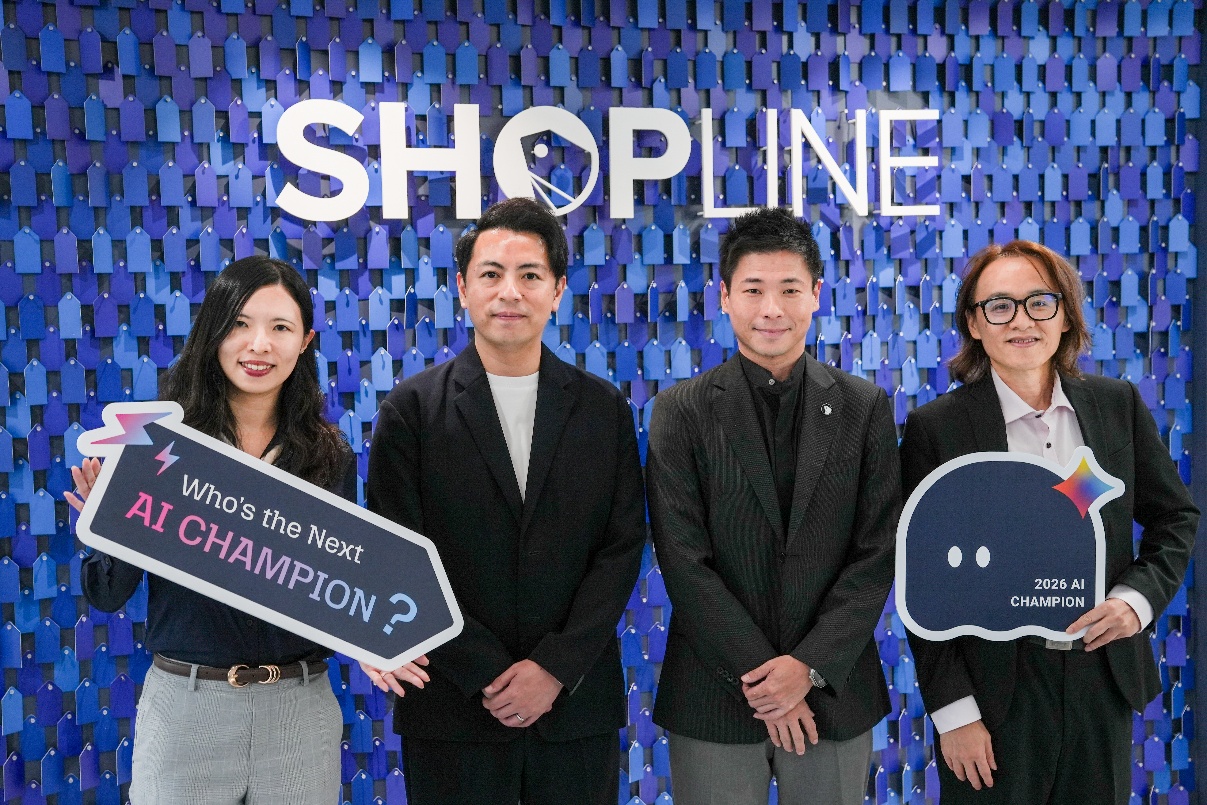 SHOPLINE 迎接 AI 零售新時代,由 AI 轉型經理 Angela、產品副總賴哲文、台灣總經理葉力維及全球資安長李彥民(由左至右)。(圖/SHOPLINE提供)