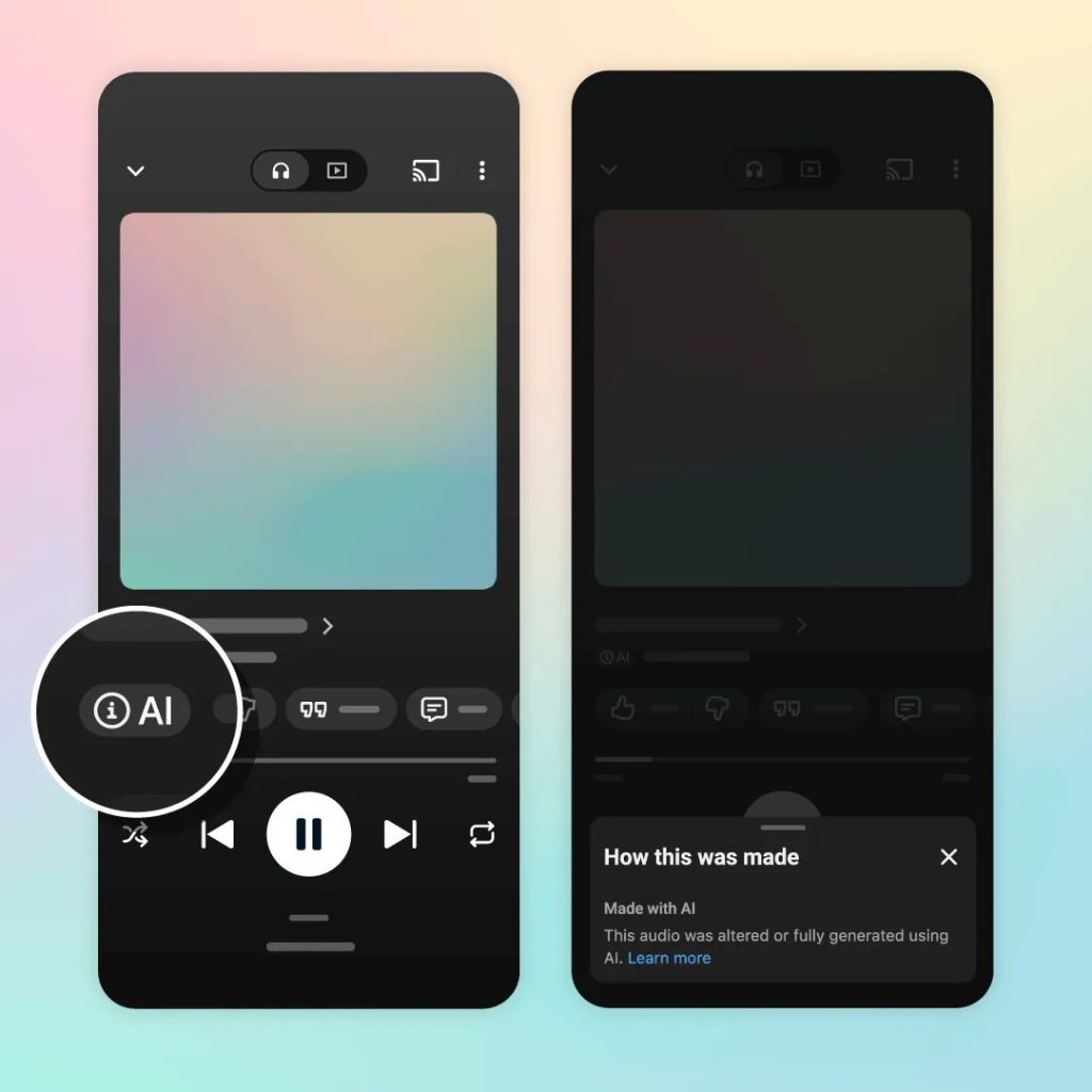 AI生成音樂充斥串流平台 YouTube Music推出AI音樂標示 1 YouTube Music宣布推出全新的標示系統,提高使用生成式AI創作歌曲的透明度。(圖/YouTube)