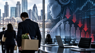 AI轉型持續推進!英國滙豐銀行計畫裁員70%理財顧問 3 隨著AI進入金融業,白領工作內容面臨重塑。(圖/AI生成)